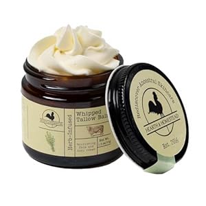 Hearth and Homestead: Handmade Whipped Tallow Balm (Unscented/Herb-Infused) – Organic Body Butter with Infused Olive Oil, for Eczema, Rosacea, Baby – 1.3 oz