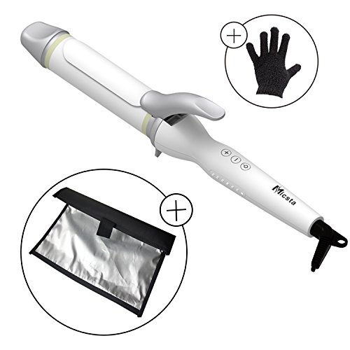 Micsta Professional Curling Iron Ceramic Tourmaline Long Barrel for waves, Ionic Hair Curler Cool Tip, Temperature Control, Auto Shut Off, Dual Voltage Fast Heating for Salon, Home, Travel (1.35inch)
