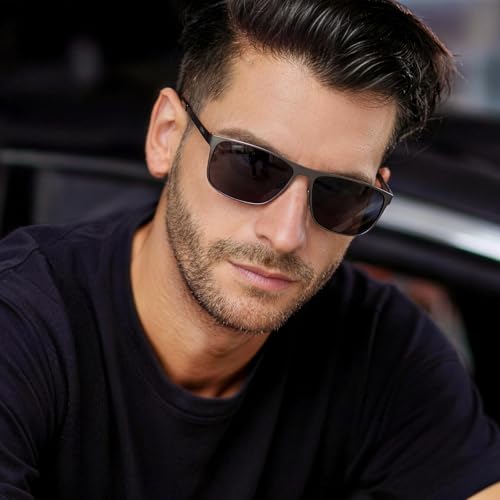 Image of CARFIA Spring Hinge Metal Polarized Sunglasses for Men UV Protection Lightweight Square Sun Glasses for Driving Fishing Golf