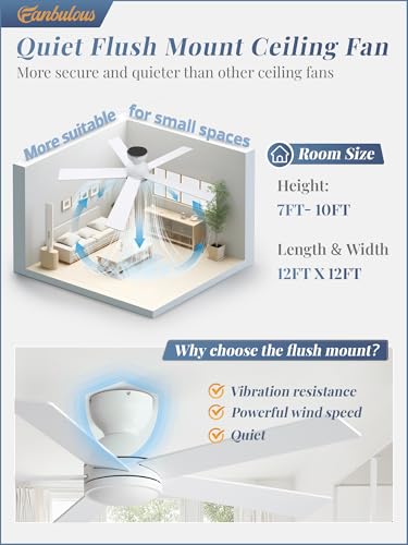 Image of Fanbulous 48 Inch White Ceiling Fan no light, Flush Mount Low Profile
