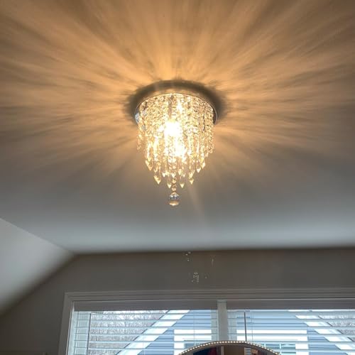 Modern Chandelier Crystal Mini Chandelier Light Fixture 3-Lights 60W Round Flush Mount Ceiling Light Fixture Crystal Small Chandelier Ceiling Lamp for Dining Room Bedroom Bathroom 8" X 7.3"-Gold by CRYSTOP - Image 4