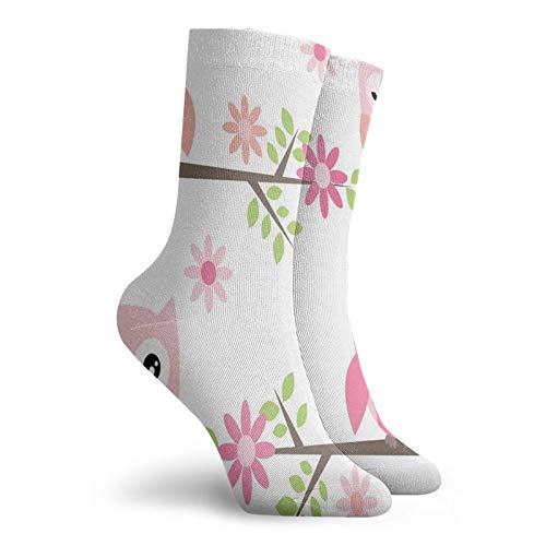 Fashion Compression Socks,Cute Baby Owls Waving In The Floral Tree Springtime Artful Girly Design Print,Performance Polyester Cushioned Athletic Crew Socks for Running,Athletic, -12 inch2