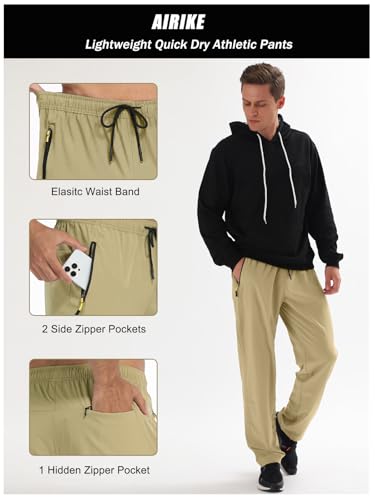 Image of Men's Elastic Waist Hiking Pants Water Resistant Quick-Dry Lightweight Outdoor Sweatpants with Zipper Pockets