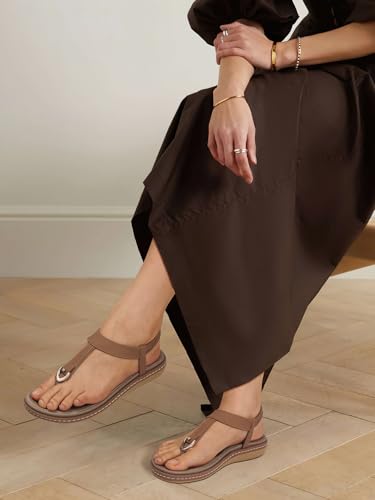 Image of SHIBEVER Womens Sandals Summer Flat: Dressy Casual T-Strap Flip Flop Thong Flats Sandals - Comfortable Walking