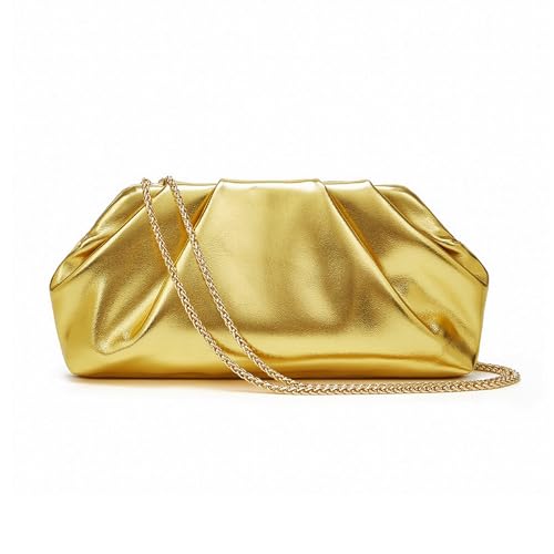 Women's Evening Bags Pure Color Soft Leather Shoulder Bag Ruffles Crossbody Handbag Tote With Removable Metal Chain