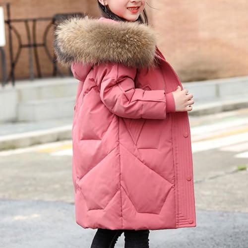 Girls Winter Parka Jacket Long Hooded Puffer Coat Padded Warm Windbreaker Overcoat with Fur Hood 6-16 Years3