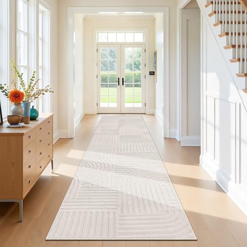 SHACOS Tappeto Corridoio Lungo 80x250 cm, Tappeti Passatoia Antiscivol, Moderno Tappeto Cucina Lavabile Pelo Corto, Tappeti Runner per Cucina, Ingresso, Camera da Letto, Beige