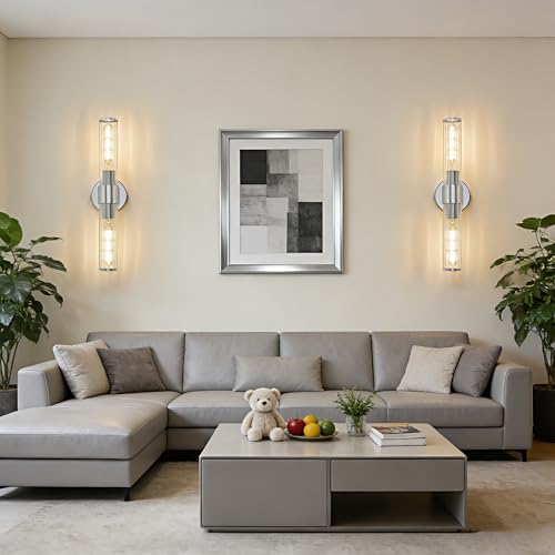 Image of Chrome Bathroom Vanity Light, Wall Sconce Threaded Glass 1 Pack, Modern Wall Light for Bathroom, Living Room, Hallway, Kitchen - UL Certification (Bulb Not Included)