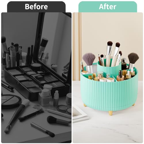 Image of fanado 360 Rotate Makeup Brush Holder Organizer, Makeup Organizers Countertop, Makeup organization and Skincare Storage for Vanity, Desktop, Bathroom (Mint Green)