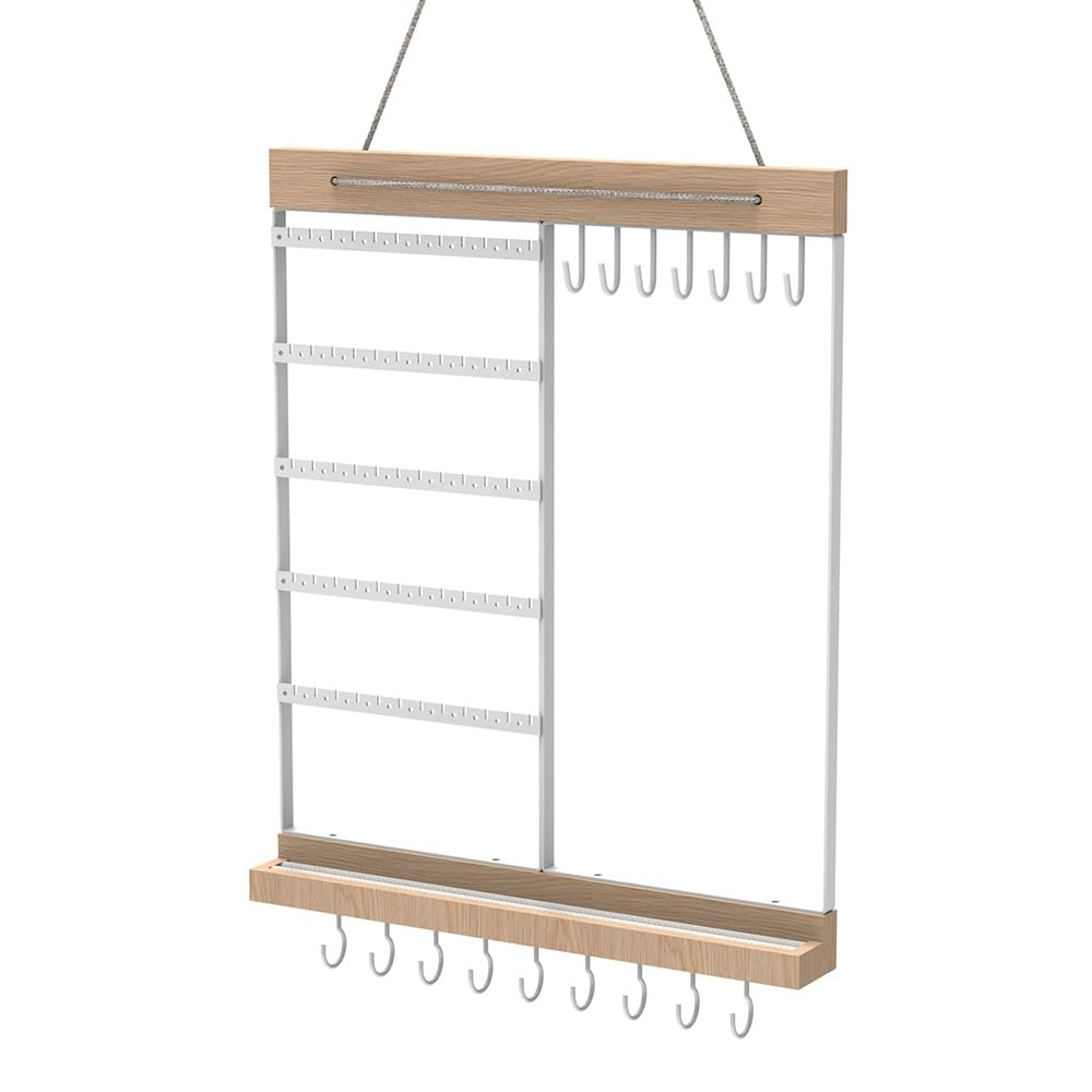 XUJUAN-0227 Jewelry Holders Wall Mount Hanging 5-Tier Earring Holder with Necklace Hooks Wooden & Metal Jewelry