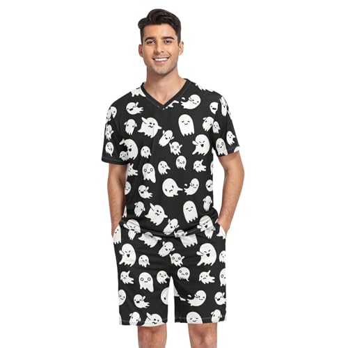 Pyjama noir Halloween homme avec poches et imprimé fantômes ludique