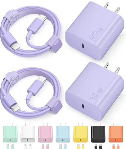iPhone 17 16 15 Charegr Fast Charging Type C Chargers USB C Charger Block iPhone Air Chargers with 2 Pack 6FT Cable for iPhone 17/17 Plus/17 Pro Max/16/16 Plus/16 Pro Max/15 Pro Max/iPad Pro(Purple)