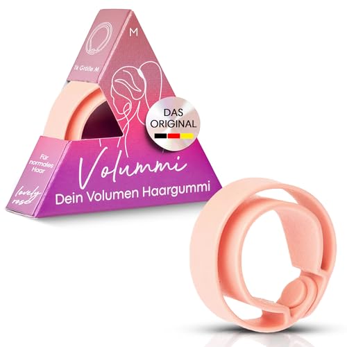 Volummi Haargummi Innovativer Zopfgummi für sichtbar mehr Volumen im Pferdeschwanz Starker Halt & schonend für Haare Das Original Made in Germany [Lovely Rose M für mittlere Haarstärke]