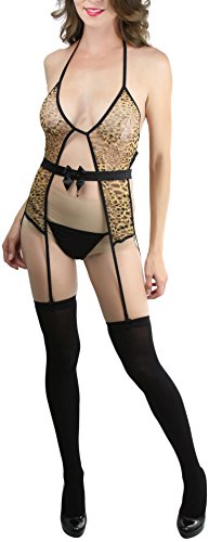 Image of ToBeInStyle Women's Bodystocking Bustier Garter Lingerie Suspender Thigh High Stockings