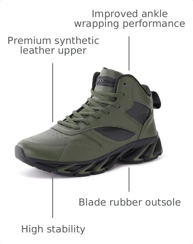 Image of Joomra Men's Stylish Sneakers High Top Athletic-Inspired Shoes | Premium Vegan Leather Upper, Durable Rubber Outsole, Perfect Ankle Support, Ideal for Outdoor & Casual Wear