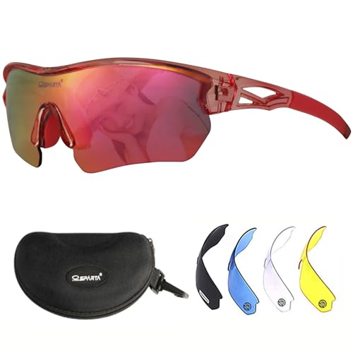 OUTDOORSPARTA Sports Sunglasses(11. Clear Pink Frame, Full Lens Mirrored Pink)