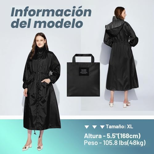 Poncho de lluvia impermeable con cremallera y cordón ajustable para senderismo 5