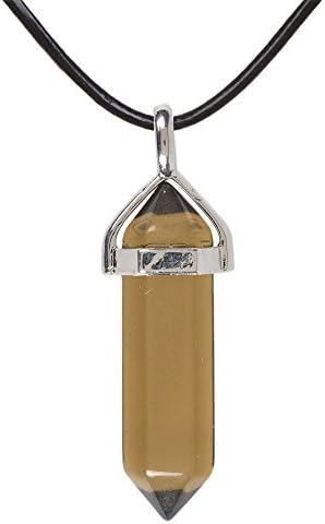 Gemstone Hexagonal Pointed Reiki Chakra Pendant Genuine Leather Necklace 18"
