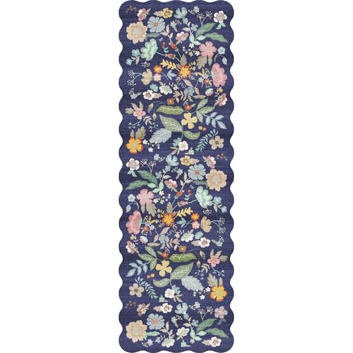 Floral Square Area Rug for Family: Washable 5x5 Scalloped Carpet for Living Room Bedroom Soft Water Resistant Floor Mat with Non Slip Backing for Kitchen Nursery Dorms Farmhouse Home Decor(5x5,Purple)