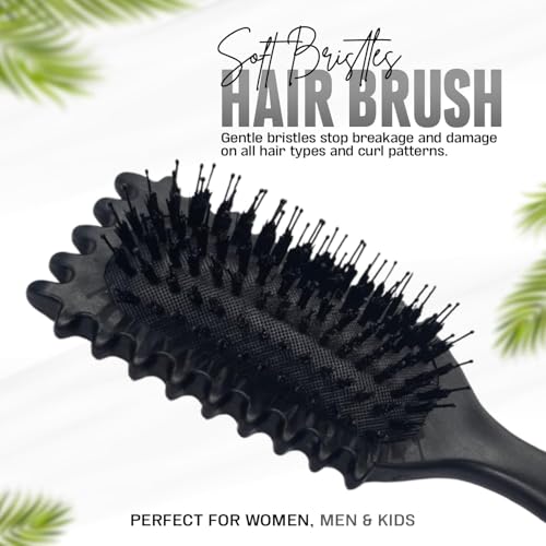 Image of Combelle 5-in-1 Curl Hair Brush, Vegan Boar Bristles, Bio-Baked PLA Handle, Detangling and Frizz Control for Curly Hair (Black)