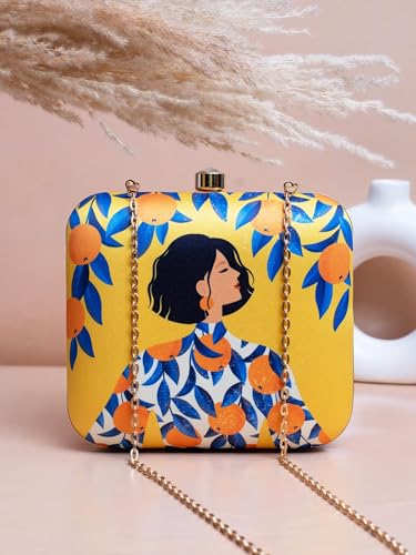 Image of Artklim Multicolour Printed Trendy Box Clutch for Women & Girls - Hard Case Sling Purse - Casual & Brunch Handbag with Detachable Chain Strap - Gift for Woman