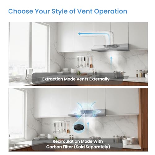 Midea MVU30W4AST 30 inch Under Cabinet Ducted/Ductless Convertible Slim Vent Durable Stainless Steel Kitchen Reusable Filter, 3 Speed Exhaust Fan and 2 LED Lights Range Hood - Thumbnail 4