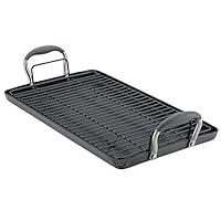 Anolon Advanced Home Hard Anodized Nonstick Double Burner Griddle with Roasting Rack, 10 Inch x 18 Inch, Moonstone