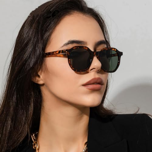 Lunettes de soleil ovales à la mode vintage vert léopard