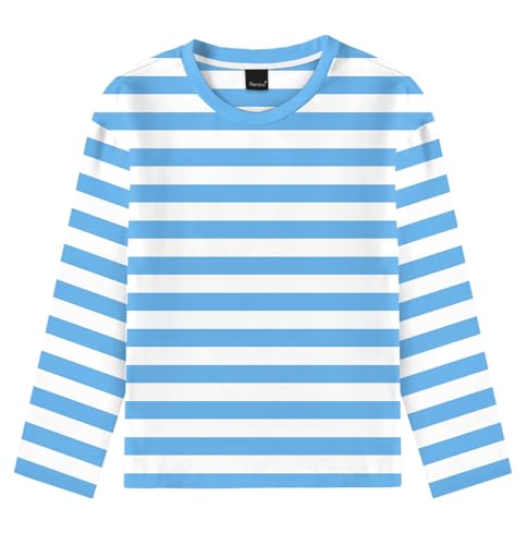 Image of Remimi Kids Striped Shirts Long Sleeve Boys Girls Crew Neck Holiday Tshirts 3-14 Years