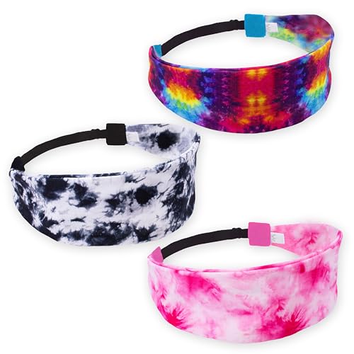 Image of FROG SAC Sport Headbands for Girls, Adjustable Non Slip Athletic Sports Hair Bands for Women, Stretch Elastic Workout Mesh Headband for Yoga Running Exercise Soccer (Tie Dye)