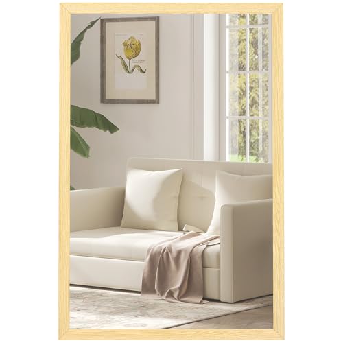 HOMCOM Miroir Mural rectangulaire 60 x 40 cm, Cadre en Bois Naturel, idéal pour la Salle de Bain, Salon ou Chambre