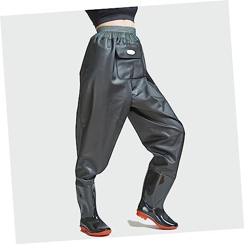 Pantalón de vadeo negro UKCOCO de cintura alta con botas y suela gruesa para pesca 7