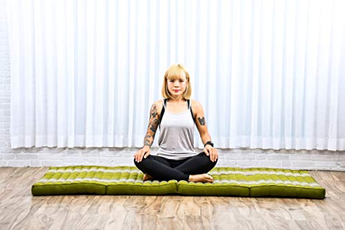 Leewadee Trifold Mattress Standard – Comfortable Thai Massage Pad, Foldable Floor Mattress Filled With Eco-Friendly Kapok, Perfect To Use As A Sleeping Mat 79 X 28 Inches, Green #TOP3