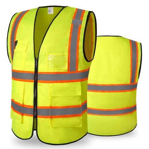 CCSOVO Hi Vis Vests for Women Men High Visibility Reflective Safety Vests Breathable With Pocket Zipper for Build Oudoor Work Meet ANSI/ISEA Standard (UK, Alpha, XL, Regular, Regular, Cloth-Yellow)