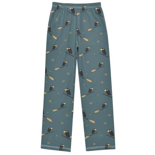 Boy's Pants Crow Broom Dark Green Jogger Pants Elastic Waist Long Bottoms Trousers with Pockets 6-14 Years