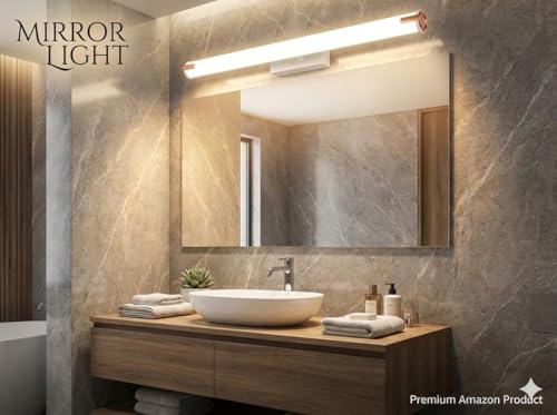 Image of Rosegold | White PVC Body | Dressing Table |Rose Chrome Finish | Bathroom Mirror | Vanity | Picture | Cabinet | Adjustable | Wall Mounted Light. 2 Year Warranty. (White Rosegold, 18w)