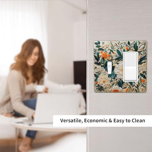 Decorative Outlet Covers Rustic Big Flowers Abstract Floral 2 Gang 1 Gang Wall Plate Cover Single Toggle Rocker Combo Light Switch Cover Plate Face Plate for Country Bedroom Home Decor