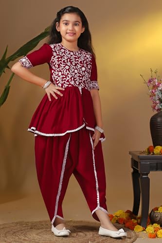 Image of Fashion Dream Girl's Slik Blend Embroidery Salwar Suit|Kids Salwar Suit Set|Embroidered Suit for Girls|Ethnic Wear|Girls Suit Set