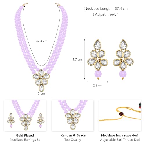 Image of Peora Crystal Faux Pearl Kundan Necklace & Jewellery Set Gift for Women
