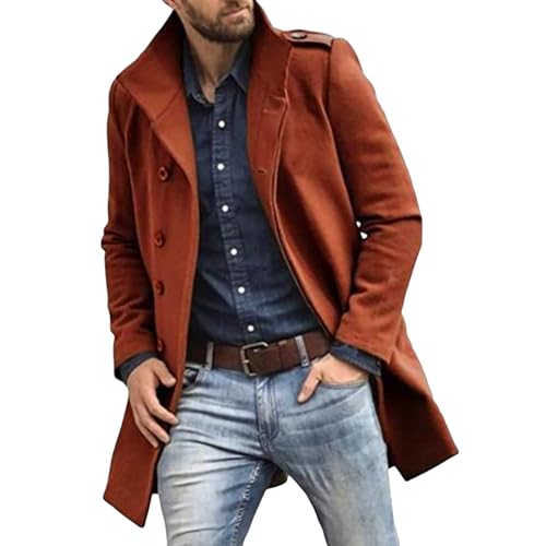 Mens Trench Coat Long Jacket Slim fit Casual Windbreaker Lapel Windproof Overcoats Long Classic Business Overcoat