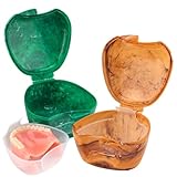 Easy Open Denture Bath & Case, with Strainer Basket for Soaking, Cleaning, and Storage, Two Pack (Emerald & Copper)