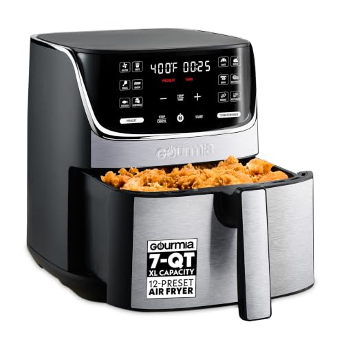 Image of Gourmia Air Fryer - 7 Qt Capacity, LED Display, 12 One-Touch Presets, FryForce 360 Technology, Nonstick Dishwasher-Safe Basket & Crisper Tray, Stainless Steel