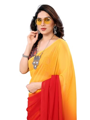 Image of RAJESHWAR FASHION WITH RF Ombre Plain Georgette Sarees For Women /College Girls Farewell With Digital Print Blouse