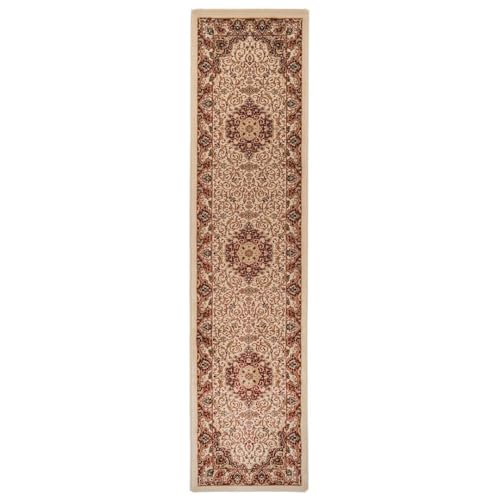 Red Traditional Area Rug Golden Border Oriental Diamond Living Room Carpet Hallway Luxury with Intricate Medallion Design Thick Pile Soft Green Beige Regal Runner Rugs 60cm x 240cm