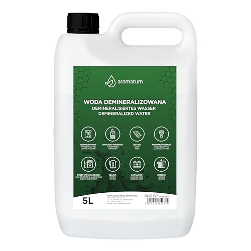 Aromatum Agua Destilada 5L – Agua Pura y Sin Minerales para Baterías, Plancha, Humidificadores, Cosméticos, Industria y Laboratorios