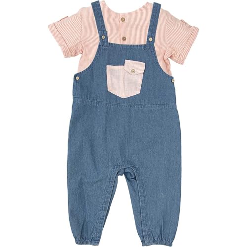 Conjunto de bebé Babidu con peto corto vaquero y camiseta a rayas