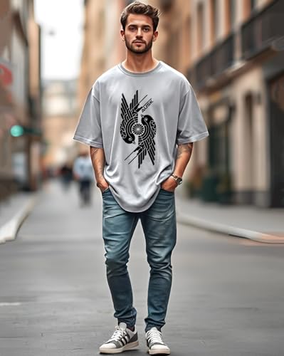 Image of AUSK Mens Loose Fit Oversized Printed Cotton T-Shirts Grey