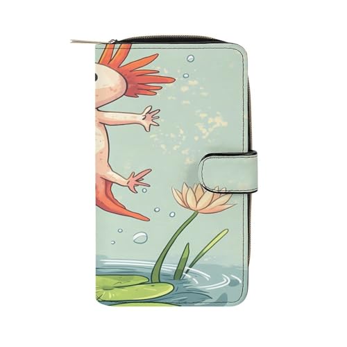 Axolotl Jumping over Lily Pads Long Wallet for Women Men Purses Coin Pouch Credit Card Holder Organizer