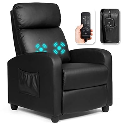 Giantex Recliner Massage Chair, Ergonomic Adjustable Single Sofa with Padded Seat, Backrest, Footrest, Home Theater Seating Reclining Sofa with Remote Control, Modern Massage Recliner for Living Room by Giantex