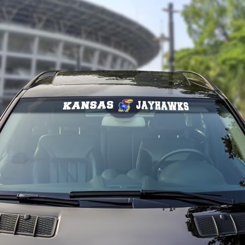 FANMATS 61508 NCAA - Kansas Jayhawks Sun Stripe Windshield Decal 3.25 in. x 34 in. - Great Gift for Sports Fans - Works On Hard Surfaces - for Homes, Cars, Trucks, SUVs.